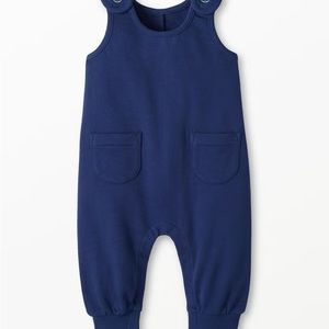Hanna Andersson baby French terry overalls in navy blue 12-18mo